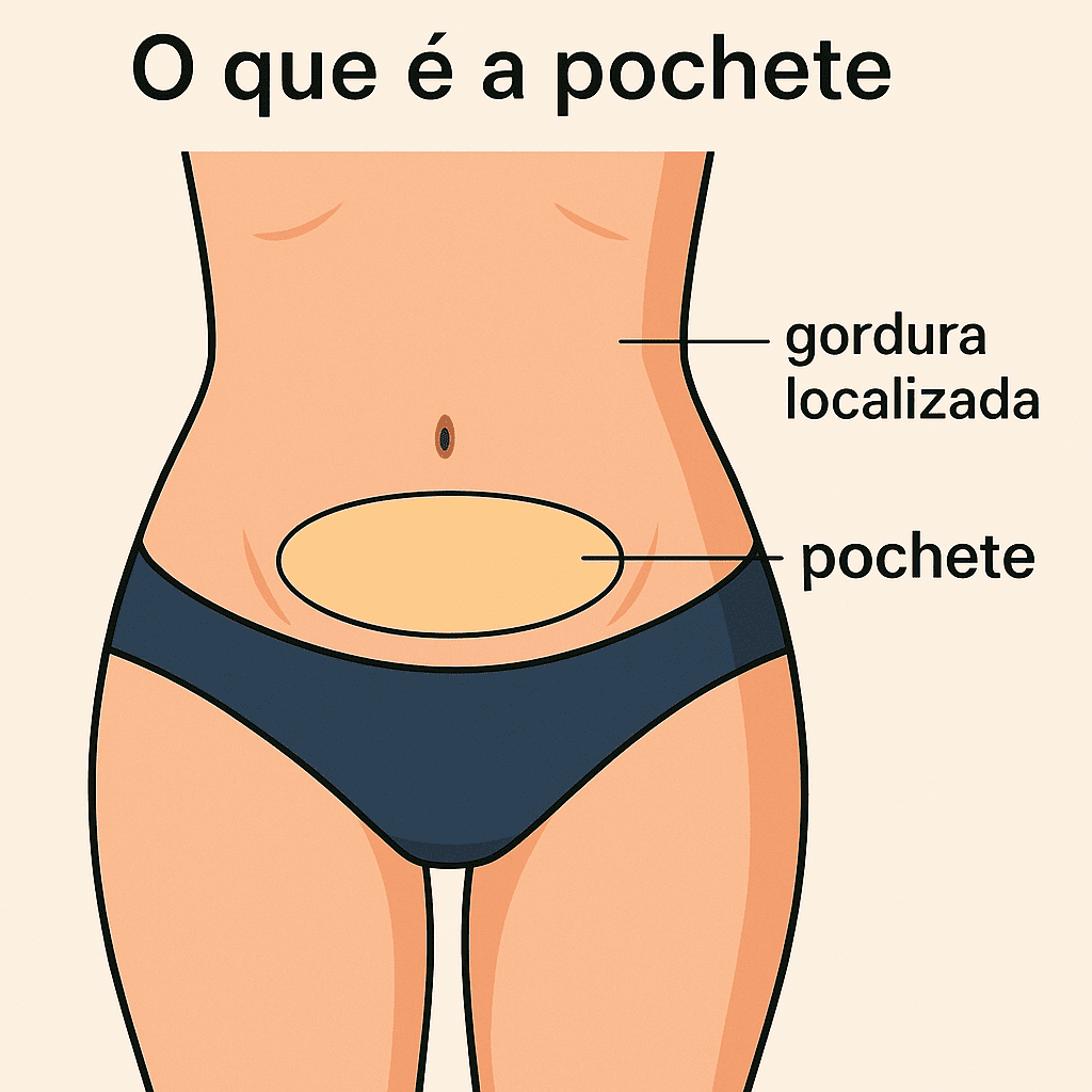 Ilustração mostrando a região da pochete, abaixo do umbigo.